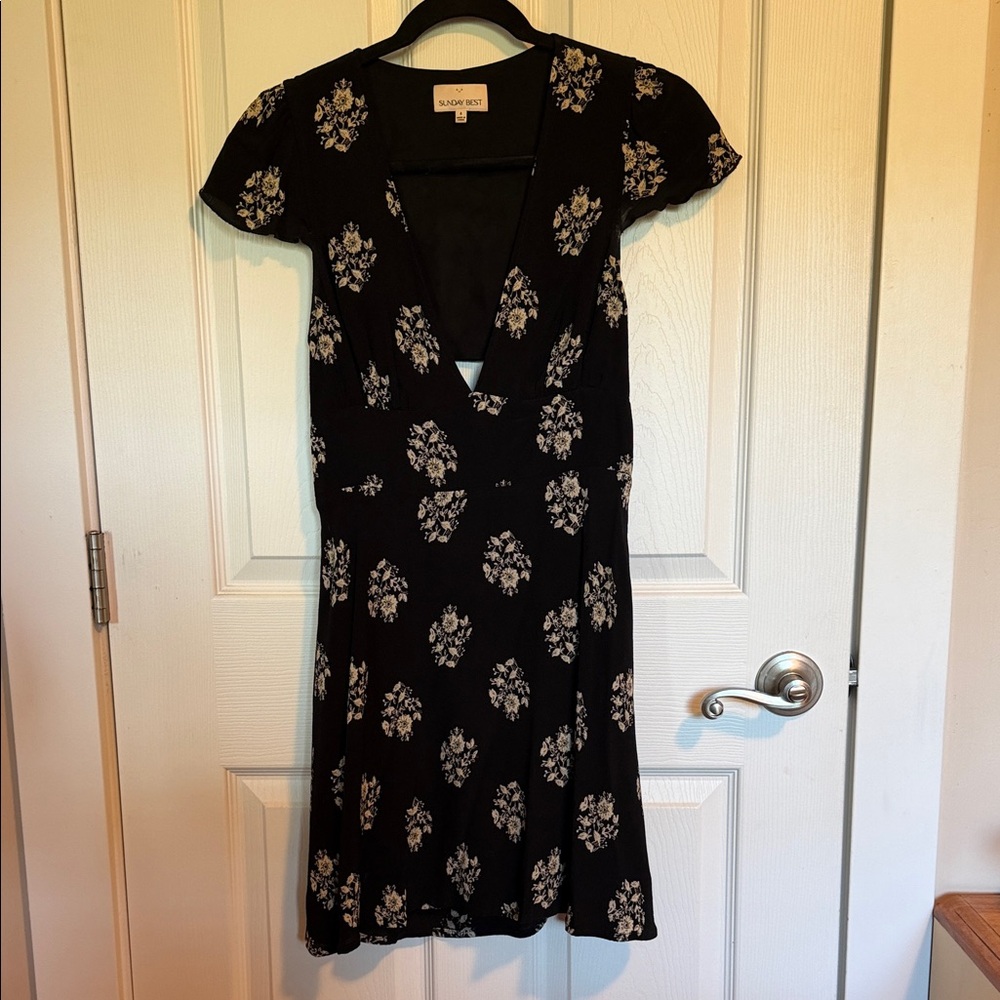 Sunday Best Black and Cream Floral Mini Dress